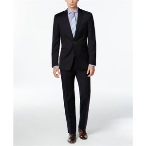 Calvin Klein Mens X Fit Two-Button Blazer Jacket, and Solid Dress Pants, Navy